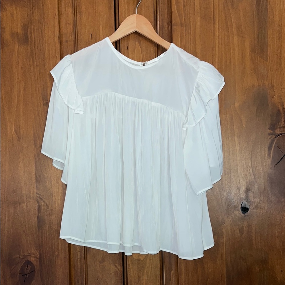 Lavender Brown Elegant Ivory Chaya Top Ruffle Blouse